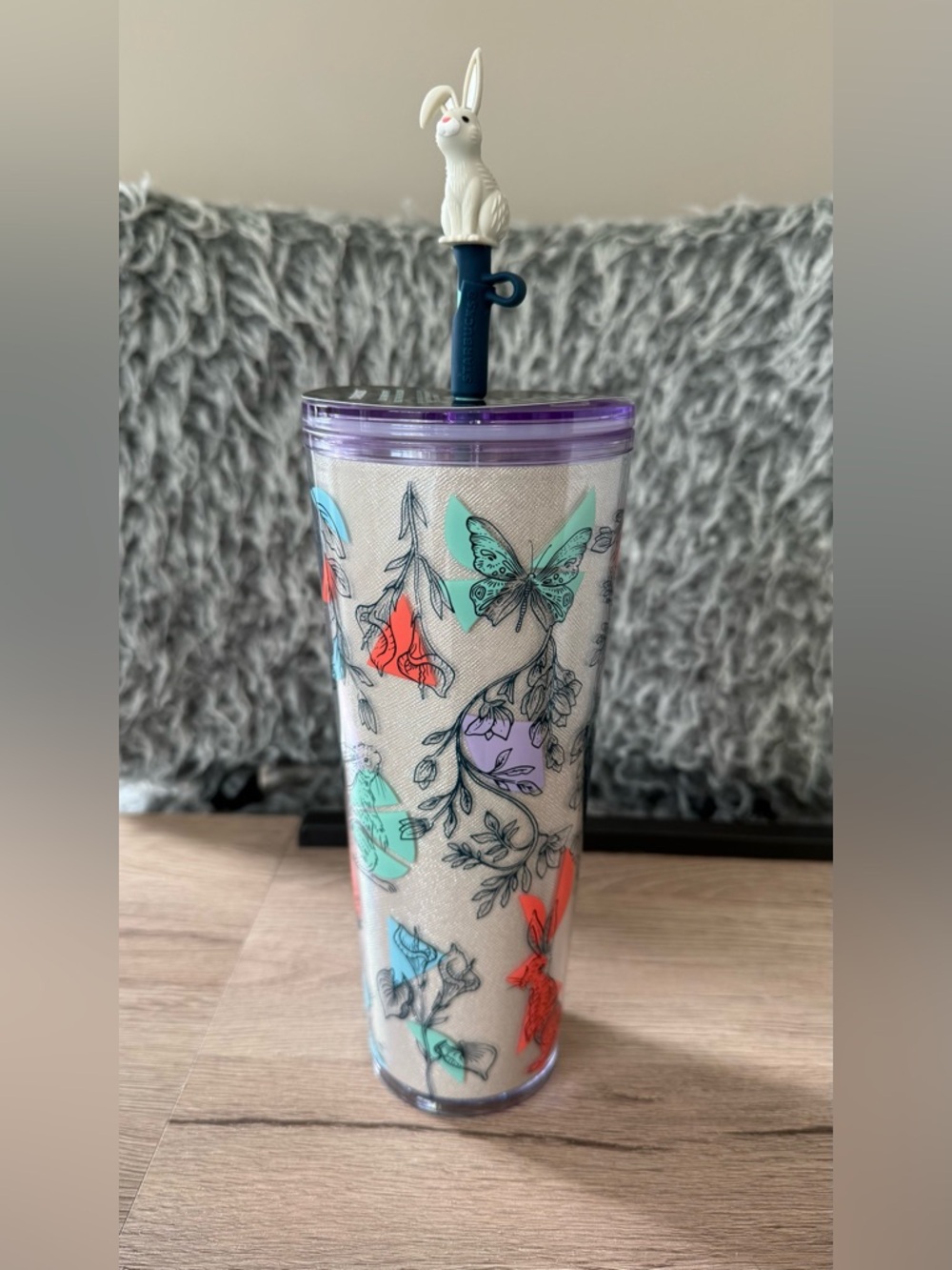 Starbucks Floral & Butterfly Insulated Tumbler - Purple Lid with Bunny Topper